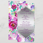 Paarse roze kleurrijke moderne Floral Wedding Menu (Voorkant / Achterkant)