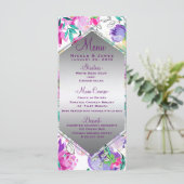 Paarse roze kleurrijke moderne Floral Wedding Menu (Staand voorkant)