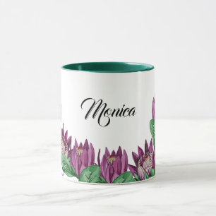 Paarse Roze Koning Protea Aquarel Handgeschilderd Mok
