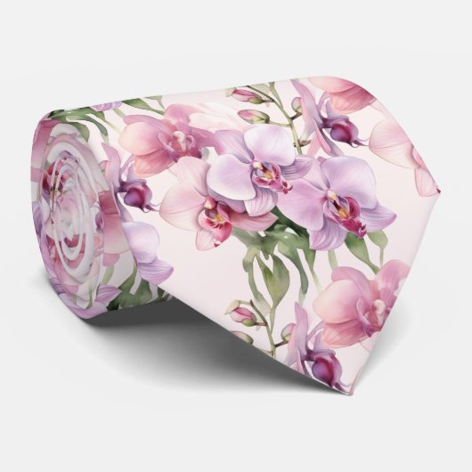 Paarse Roze Lavendel Pastel Orchideeën Stropdas (Opgerold)