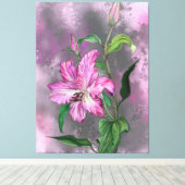 Paarse Roze Lelie Bloemen Canvas Print (Insitu (Houten vloer))