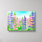 Paarse Roze Lupines Waterverf Bloemen Canvas Afdruk (Voorkant)