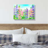 Paarse Roze Lupines Waterverf Bloemen Canvas Afdruk (Insitu (Slaapkamer))