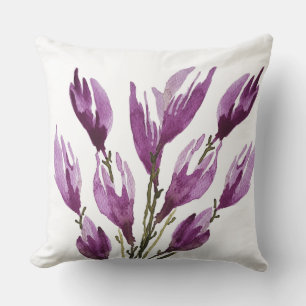 Paarse Roze Magnolia Bloemen Waterverf Kussen
