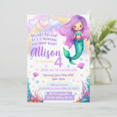 Paarse roze mermaïde verjaardagsuitnodiging kaart (Staand voorkant)