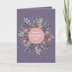 Paarse Roze Minimalistische Bloemenslingers Moeder Kaart
