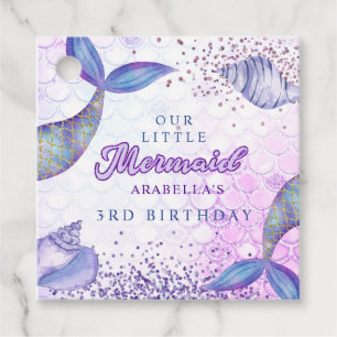 Paarse roze moderne glitter zeemeermin verjaardag bedankjes labels