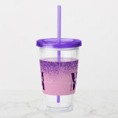 Paarse roze, moderne glittersparkle monogram  acryl drinkbeker (Rechts)