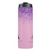Paarse roze, moderne glittersparkle monogram thermosbeker (Voorkant)