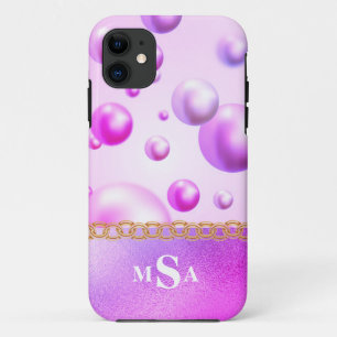 Paarse roze monogram bruinblaasjes meisje iPhone 11 hoesje