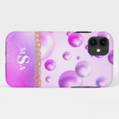 Paarse roze monogram bruinblaasjes meisje Case-Mate iPhone case (Achterkant (horizontaal))