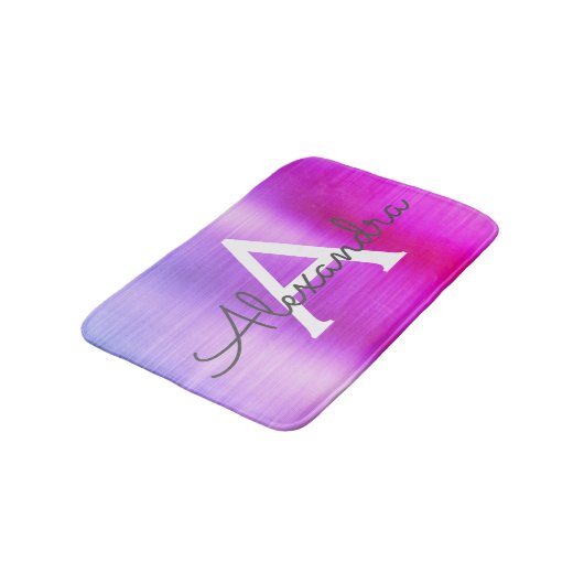 Paarse roze monogram geborsteld metaal badmat (Gekanteld)