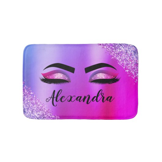 Paarse roze monogram Glitter Eyelashes Modern Badmat (Voorkant)
