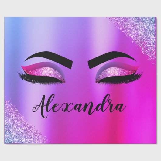 Paarse roze monogram Glitter Eyelashes Modern Cadeaupapier (Vlak)