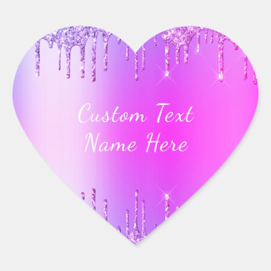 Paarse Roze Neon Glitter Aangepaste Tekst Naam Sti Hart Sticker (Voorkant)