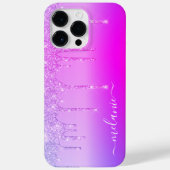 Paarse Roze Neon Glitter Gepersonaliseerde Naam Case-Mate iPhone Case (Achterkant)