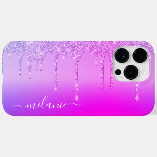 Paarse Roze Neon Glitter Gepersonaliseerde Naam Case-Mate iPhone Case (Achterkant (horizontaal))