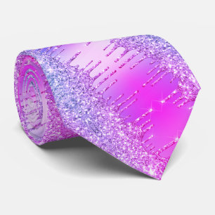 Paarse Roze Neon Glitter Sparkly Drips Halsband Stropdas