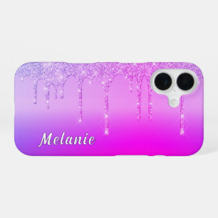 Paarse Roze Neon iPhone Case met aangepaste naam 16 Hoesje