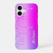 Paarse Roze Neon iPhone Case met aangepaste naam 16 Hoesje (Achterkant)