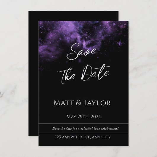 Paarse & Roze Nevel Save the Date Kaart (Voorkant / Achterkant)