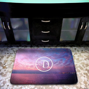 Paarse roze oceaanzonsondergang aangepast monogram badmat