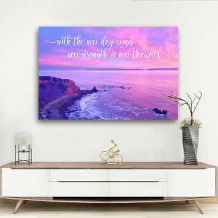Paarse roze Ocean Sunset Foto Inspirerend Quote Canvas Afdruk