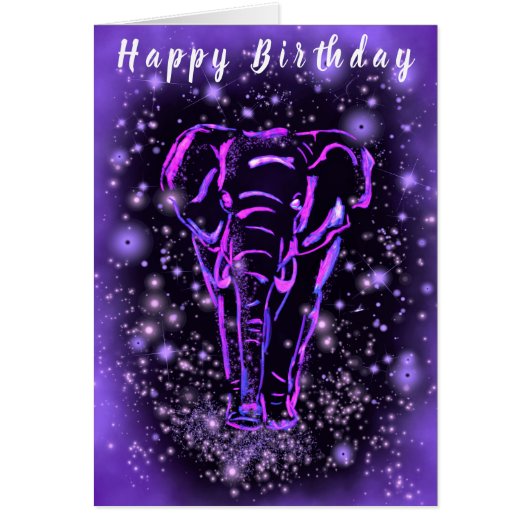 Paarse roze olifant Birthday Kaart (Voorkant)
