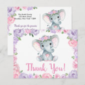 Paarse roze olifant Dank je Rozen Girl Briefkaart (Voorkant / Achterkant)