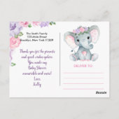 Paarse roze olifant Dank je Rozen Girl Briefkaart (Achterkant)