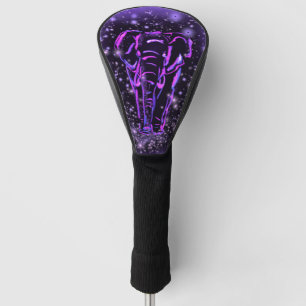 Paarse roze olifant loopt op Sterrennacht  Golfheadcover