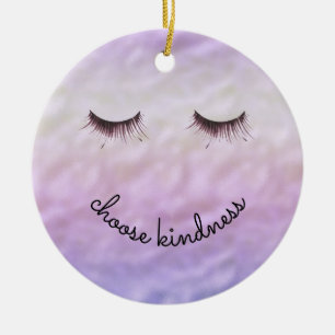 Paarse roze ombre Black Eyelashes Kindness Keramisch Ornament