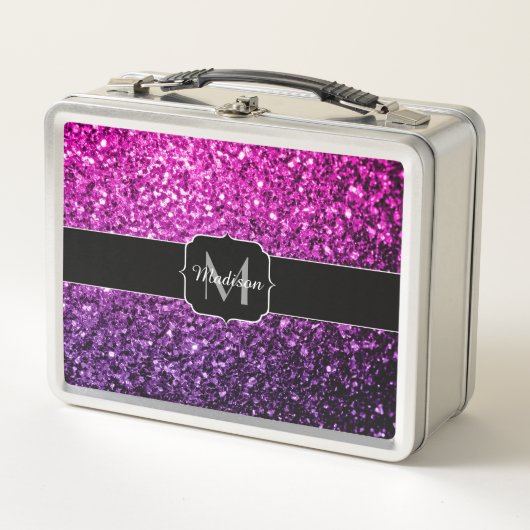 Paarse roze ombre faux glitter sparvers Monogram (Voorkant)