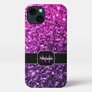 Paarse roze ombre faux glitter sparvers Monogram iPhone 13 Hoesje