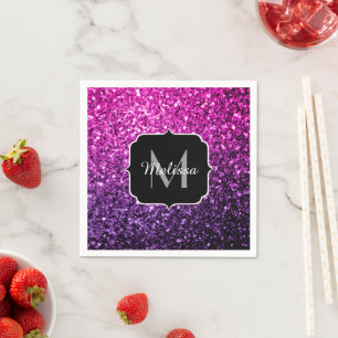 Paarse roze ombre faux glitter sparvers Monogram Servet