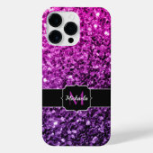 Paarse roze ombre faux sparkles Monogram iPhone Hoesje (Achterkant)