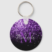 Paarse roze ombre faux sparkles Monogram Sleutelhanger (Voorkant)