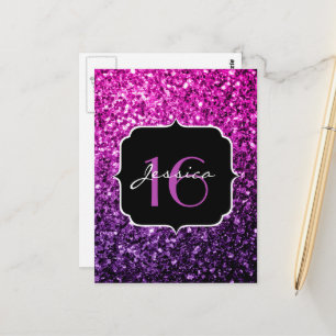 Paarse roze ombre glitter sparkles Sweet 16 Briefkaart