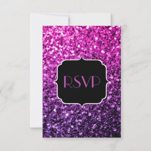 Paarse roze ombre glitter sparkles Sweet 16 RSVP Kaartje