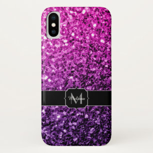 Paarse Roze Ombre nepschittertjes Monogram iPhone X Hoesje
