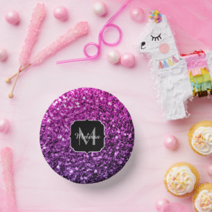 Paarse Roze Ombre nepschittertjes Monogram Papieren Kommen