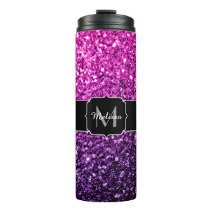 Paarse Roze Ombre nepschittertjes Monogram Thermosbeker