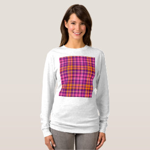 Paarse Roze Oranje Schotse Ruit Ontwerp T-shirt