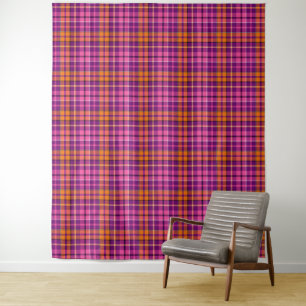 Paarse Roze Oranje Schotse Ruit Ontwerp Wandkleed