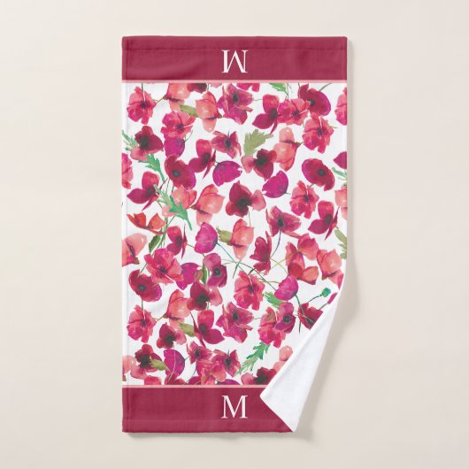 Paarse roze papies Galore Pattern Bath Set Bad Handdoek (Handdoek)
