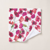 Paarse roze papies Galore Pattern Bath Set Bad Handdoek (Wasdoekje)
