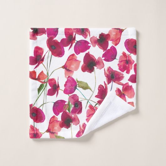 Paarse roze papies Galore Pattern Bath Set Bad Handdoek (Wasdoekje)