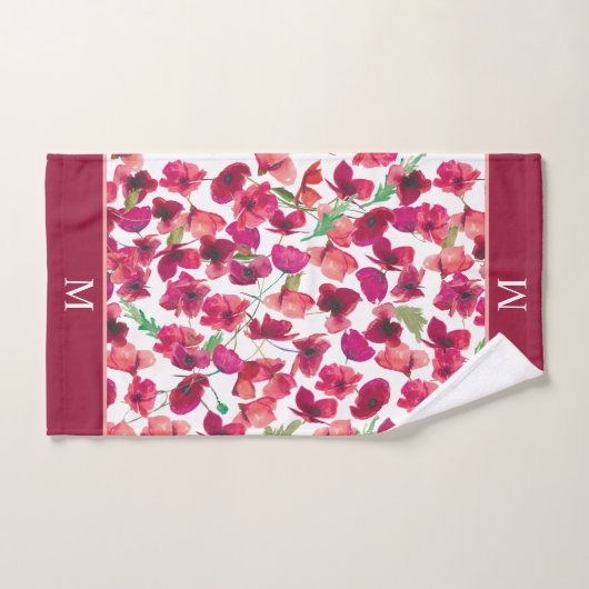 Paarse roze papies Galore Pattern Bath Set Bad Handdoek (Handdoek)