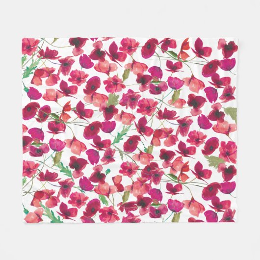 Paarse roze papies Galore Pattern Fleece Deken (Voorkant (Horizontaal))