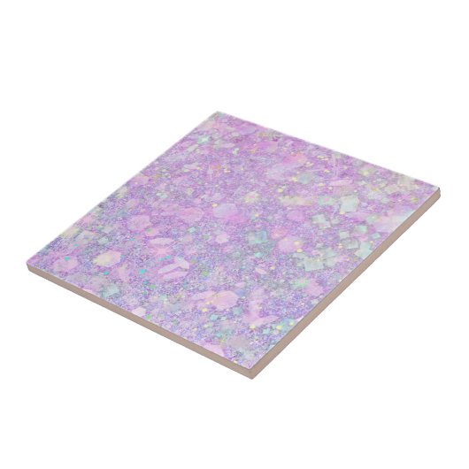 Paarse roze pastkleurige faux vaste glitter tegeltje (Zijkant)